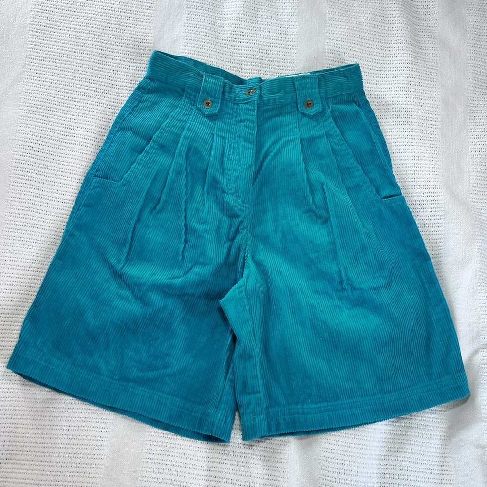 Vintage 80's Corduroy Bermuda Teal Women's 3/4 High Waist By Accordeon